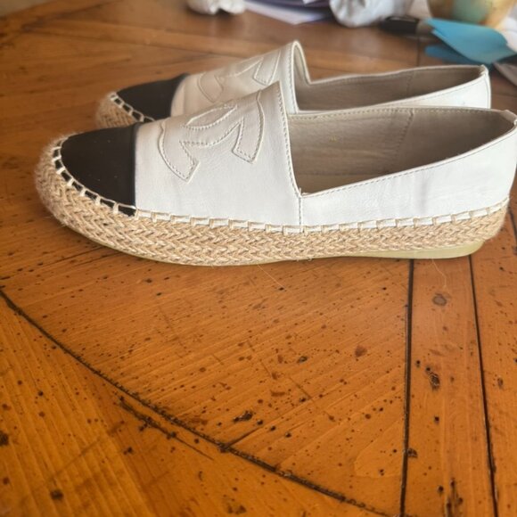 Cute Canvas White/Black Cap Toe Espadrille Slip -On Flats Sz 8 #05 - Picture 3 of 10